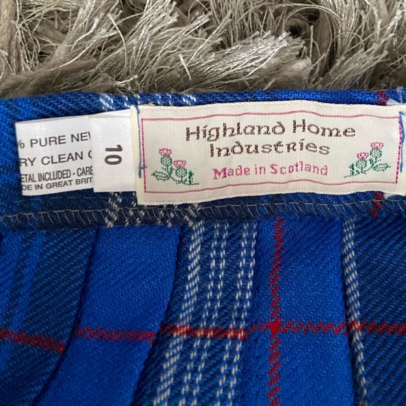 Highland Home Industries blue plaid pleated 100% wool wrap  skirt. Size 10. Used - Picture 6 of 7